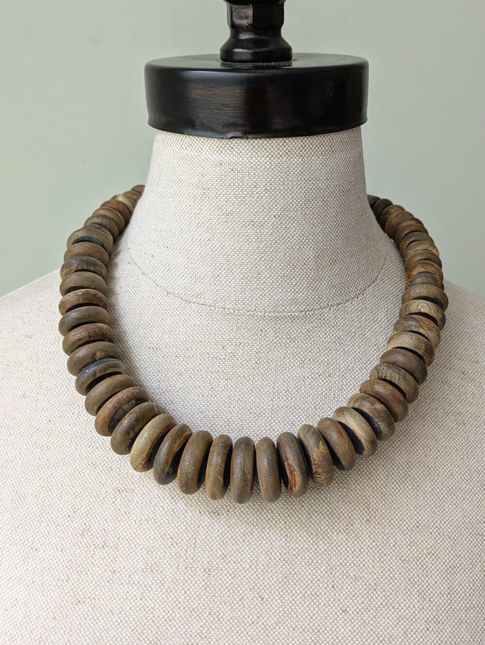 Vtg Boho Wooden Bead Necklace